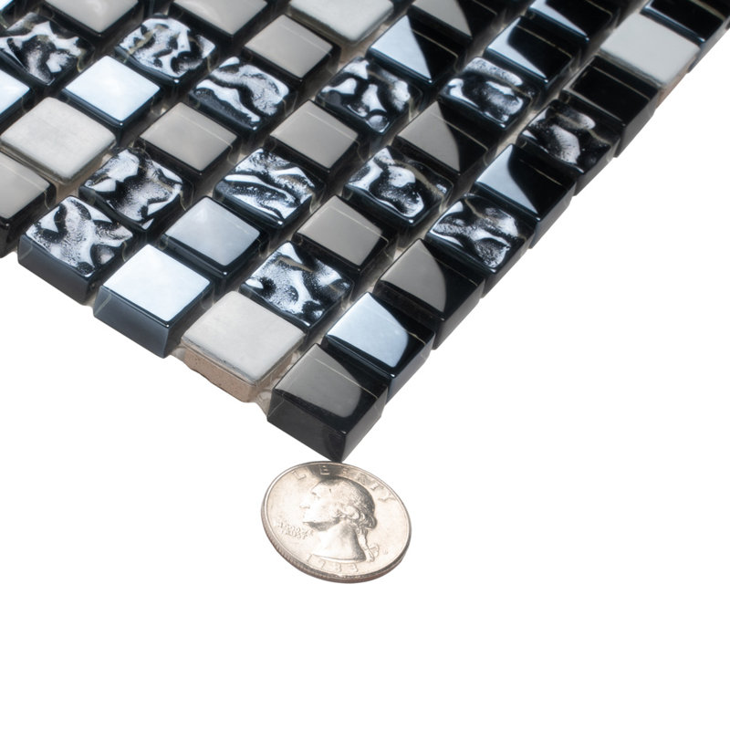 11.7" x 11.7" Grid Mosaic Wall & Floor Tile, Blue/Silver