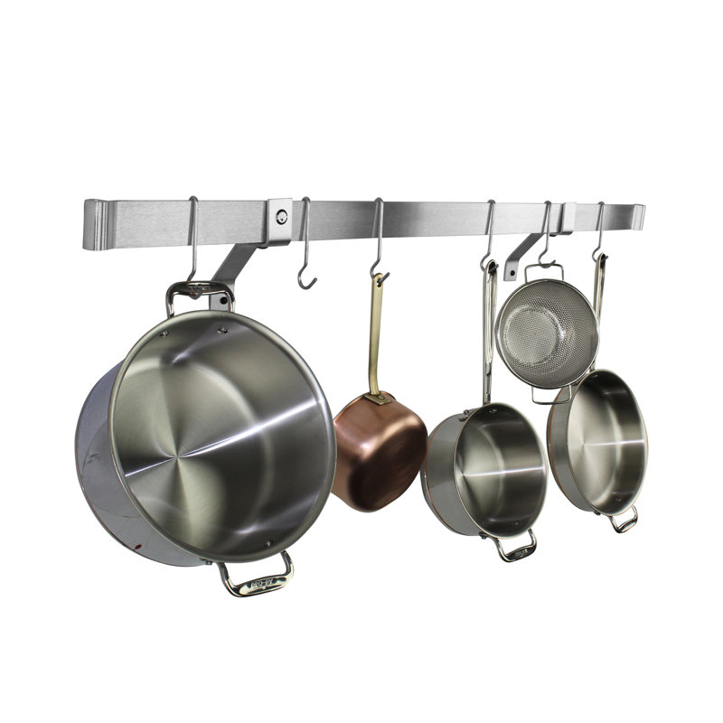 Premier Handcrafted Wall Mounted Pot Rack, 2" H x 36" W x 25" D, Stainless Steel