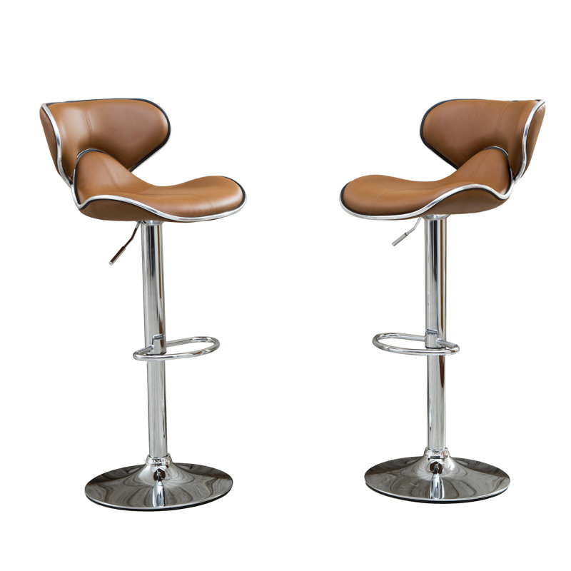 Masaccio Upholstery Airlift Adjustable Swivel Barstool With Chrome Base, Set Of 2, Coffee