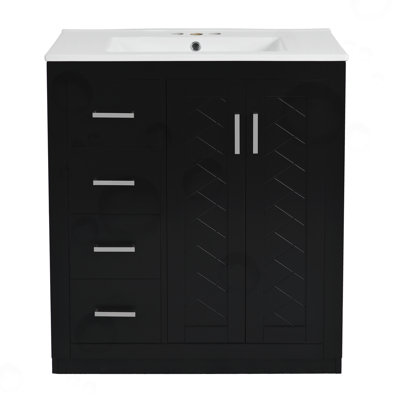 Meuble-lavabo de salle de bain avec lavabo en céramique, 3 tiroirs