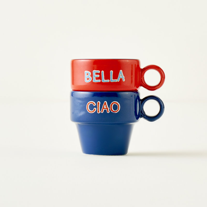 Line Ceramic Espresso Cup (Set Of 2), Red/Blue