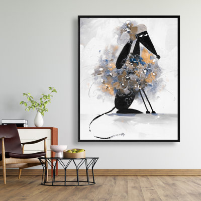Afghan Hound Dog Cartoon Canvas - Flowers Blue Frame Decor