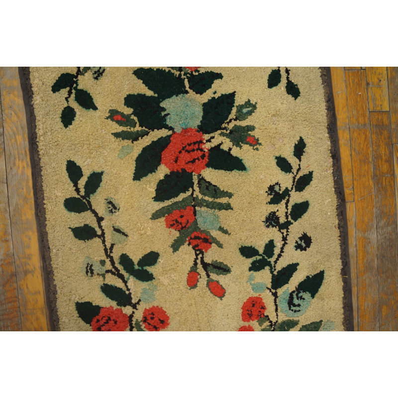 Light Cream Color Antique Floral Pattern American Hooked Area Rug