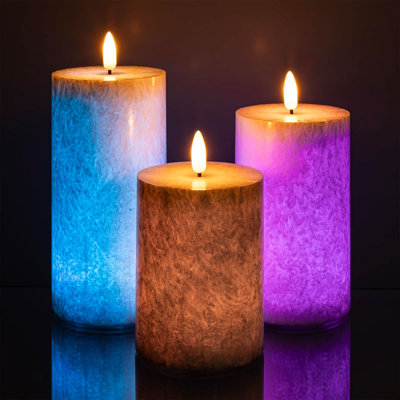 Set of 3 Color Changing Flameless Candles with Remote, Glass Battery Operated LED Candles with Timer, Multicolor Flickering Electric Candles