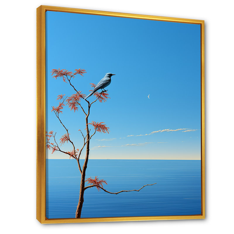 Horizon côtier de mouette sur toile, H 20 po x l 12 po x P 1 po, Cadre flottant doré
