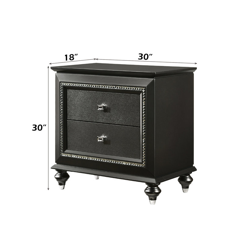 Table de chevet élégante - gris métallique, structure en bois, glissières latérales en métal, tiroirs gris avec garniture 2 tiroirs