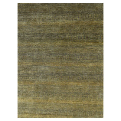 9'2"x12'6" Bone Brown, Modern Grass Design, Hand Knotted, Borderless, Denser Weave, Tone on Tone, Wool and Silk, Lush and Plush, Oriental Rug