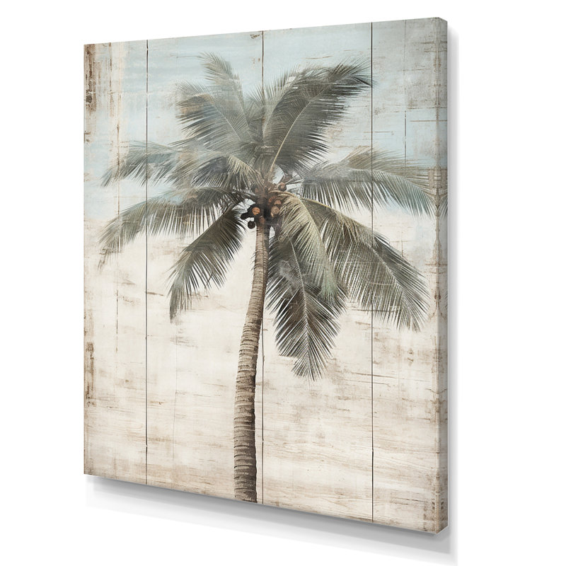 Palmier tropical dans des couleurs rétro délavées - prairie, art mural, Toile tendue, H 40 po x l 30 po x P 1,5 po