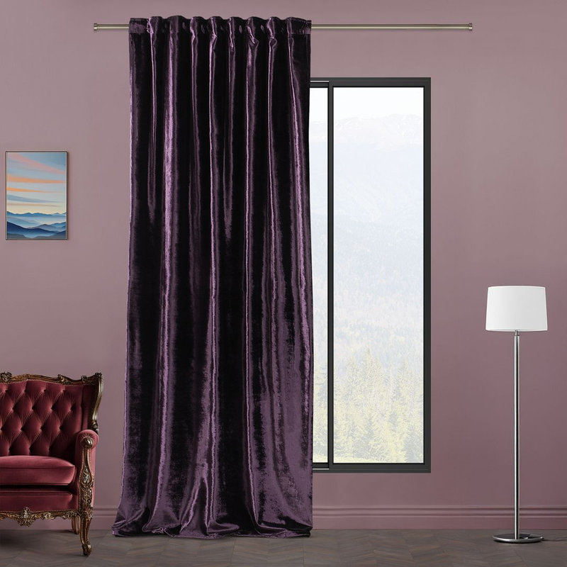 Extra Long & Extra Wide Shiny Velvet Curtain Panel (customized), 140cm Width x 245cm Drop, Eggplant