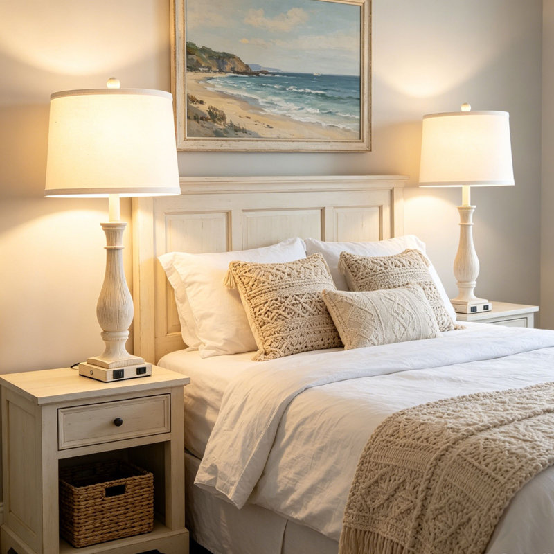 Lampes de chevet modernes à intensité variable de 29 po avec deux ports USB et ampoules DEL, Beige