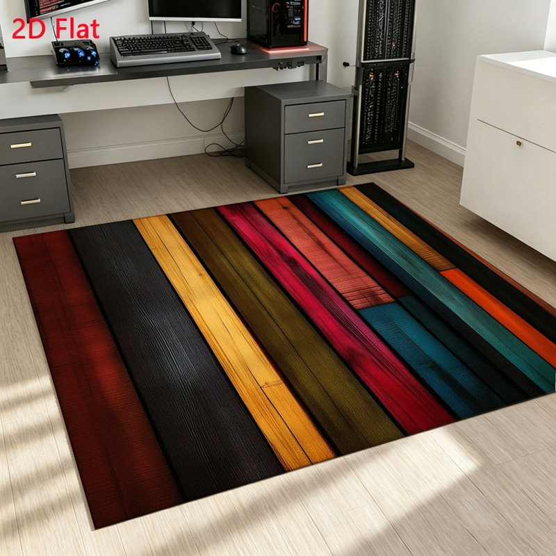 Colorful Wood Plank Area Rug, Artistic Design, Non-Slip, Machine Washable, Indoor Floor Mat for Living Room, Bedroom, Home Decor and Accessories