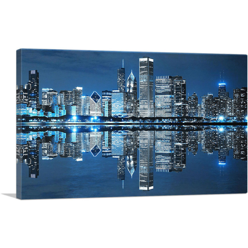 «Blue Chicago Illinois Skyline», impression sur toile tendue, H 12 po x l 18 po x P 0,75 po