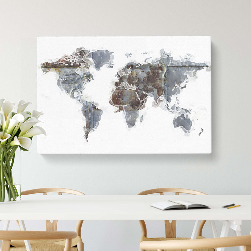 Rusted World Map In Abstract - Wrapped Canvas, 50cm H x 76cm W x 3cm D