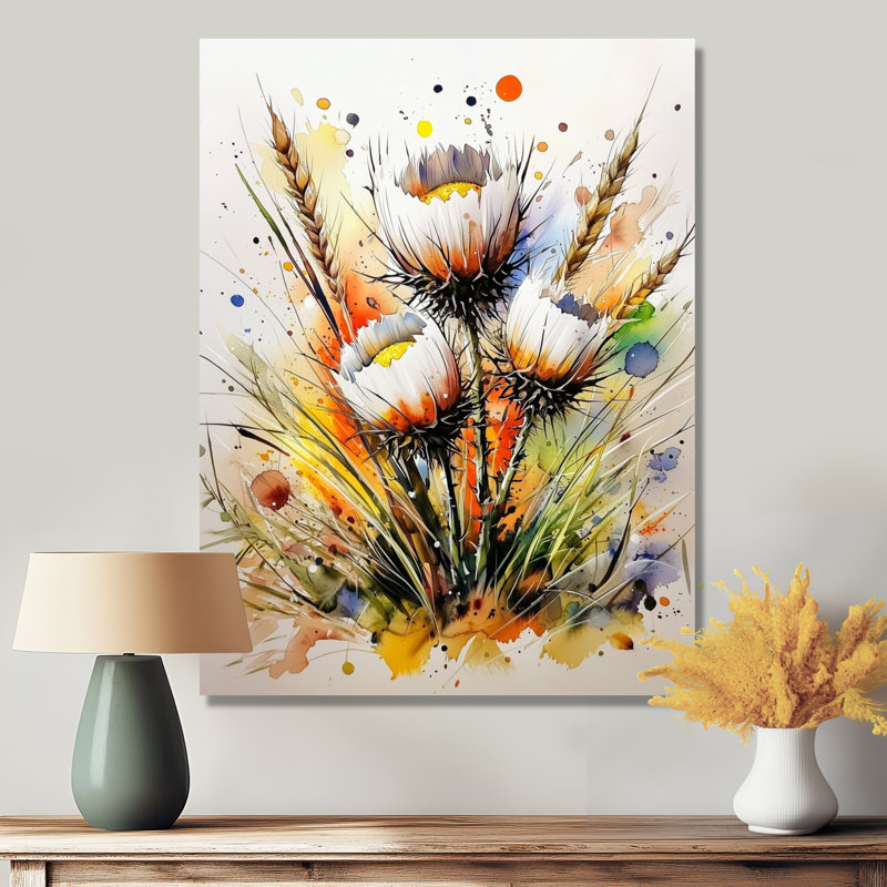 Thistles Wildflower Meadows II - chardon, impression métallique traditionnelle, H 32 po x l 16 po