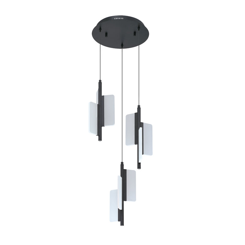 Luminaire suspendu à 9 lumières à DEL PHAEDRA en noir - Éclairage tri-panneau à intensité variable pour espaces modernes