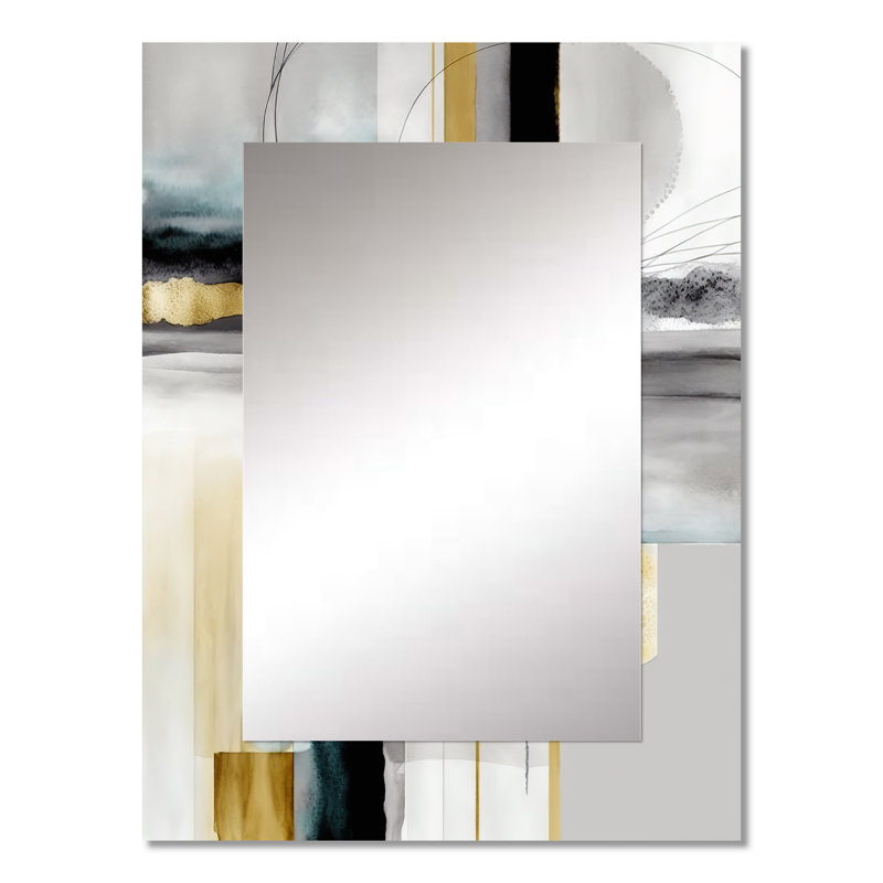 Abstract Transitional Shapes Black IV - Abstract Shapes Large Wall Mirror, Black Unique Mirror, Printed Metal Art, 40" x 30"