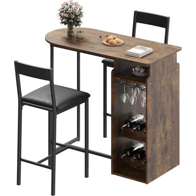Bar Table and Chairs Set for 2, with Double Tier Wine Rack by Ebern Designs