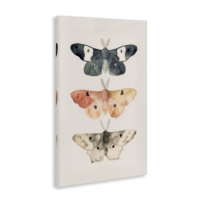 «Watercolor Moth Trio», art mural sur toile par Petal Prints Design