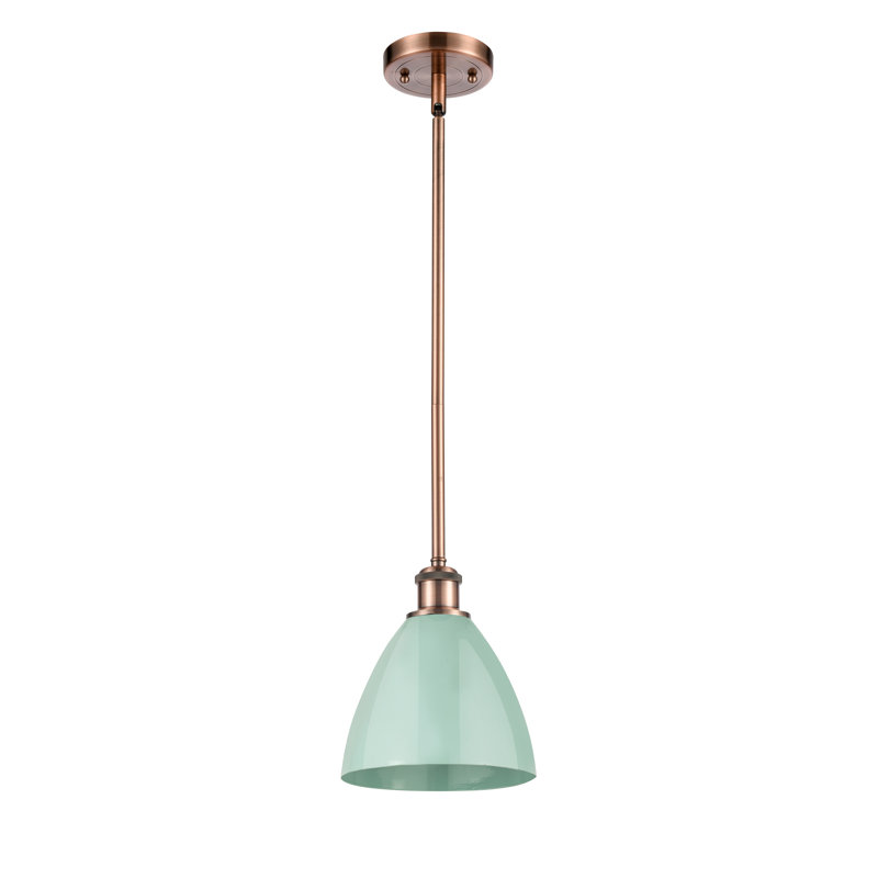 Luminaire suspendu conique à 1 lumière, Bleu ciel, Cuivre antique