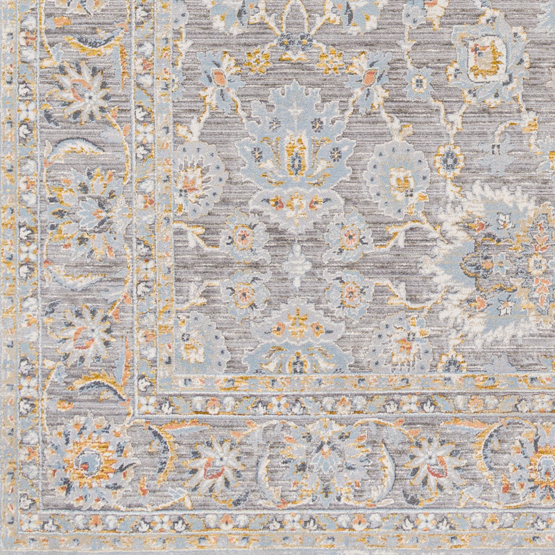Oriental Machine Woven Polyester/Polypropylene Area Rug in Gray/Light Blue/Orange, Rectangle 9' x 12'2"