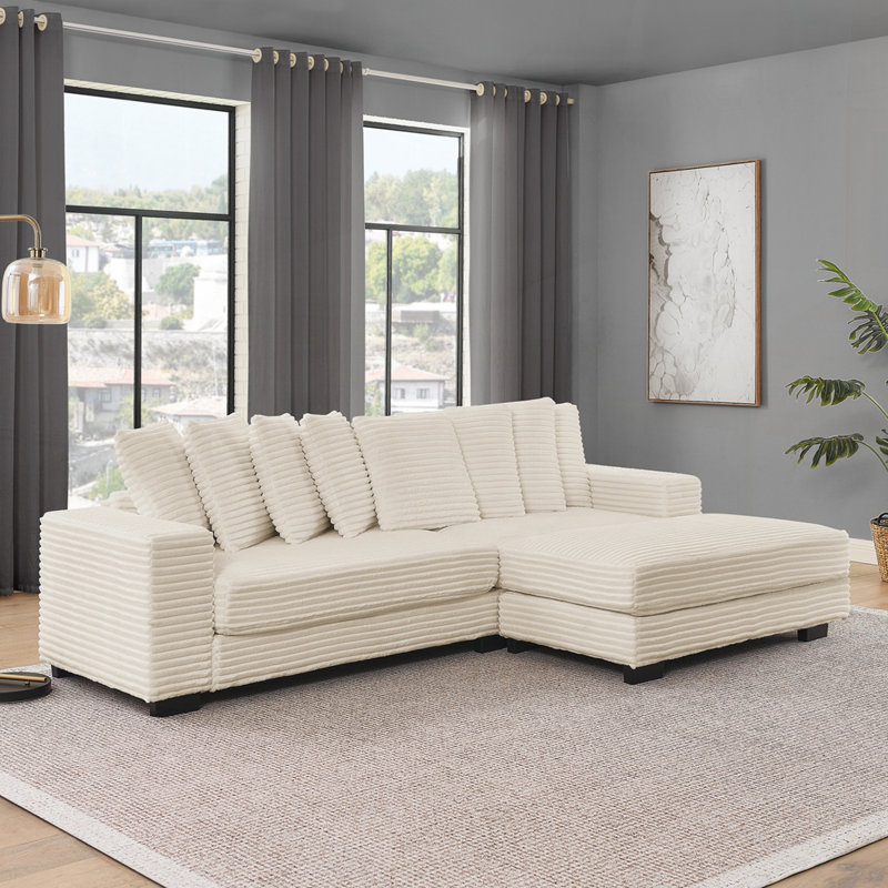 Canapé-lit modulaire en L capitonné rembourré Corduroy, Beige