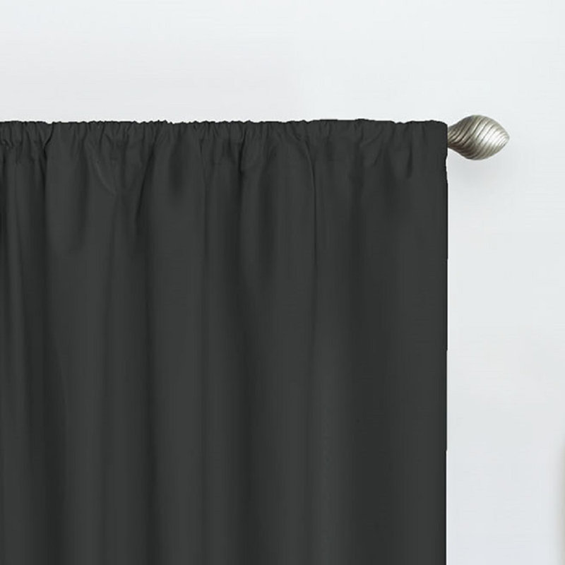 Eclipse Kids Macklin Solid Thermaback Blackout Rod Pocket Window Curtain Panel, Black, 42" W x 63" L