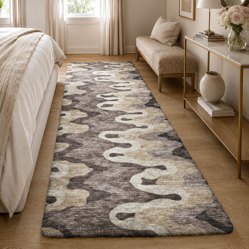 Washable Abstract Indoor Rug, Taupe, 2'3" x 7'6" Runner