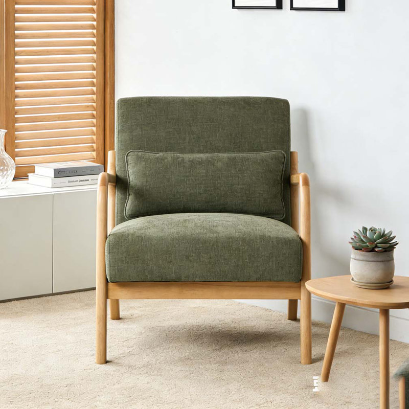 Fauteuil moderne, fauteuil d'appoint avec structure en bois massif, Vert d’armée