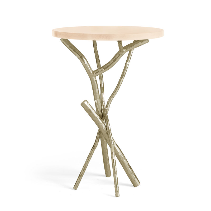 Brindille Wood Top Accent Table, Maple Natural, Soft Gold