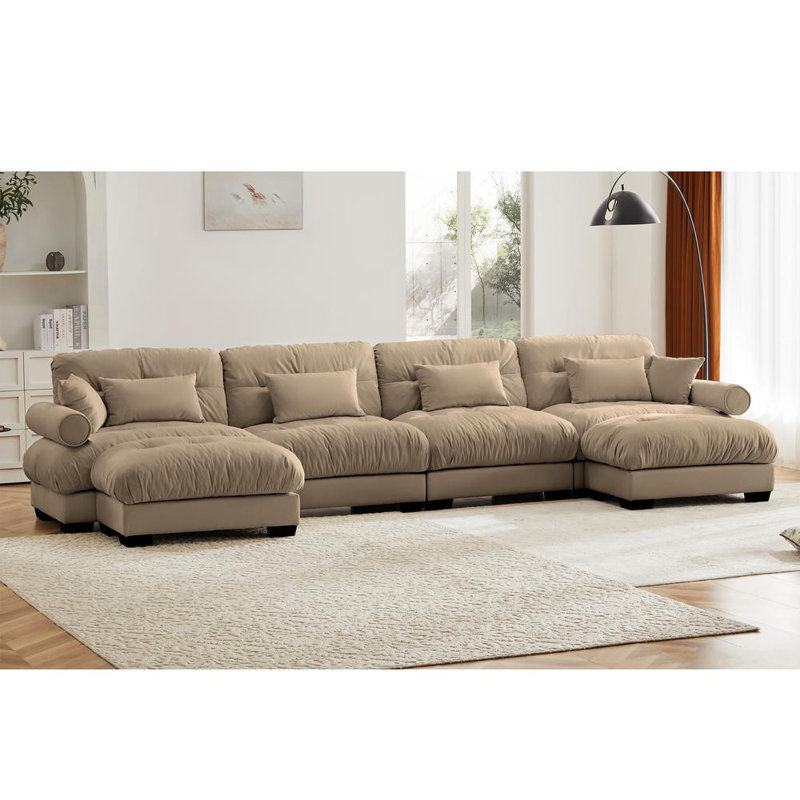Canapé modulaire de 166 po de largeur, Velours brun clair