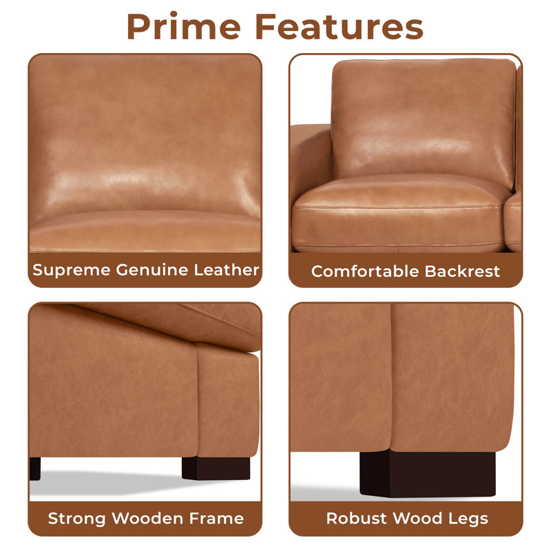 Modern Oversized comfy sofa couch, Genuine Leather Sofa Couch For Living Room, Tan Genuine Leather
