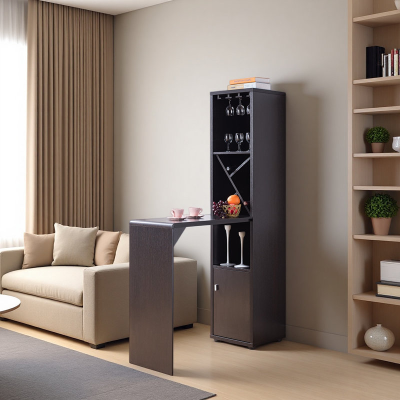 Armoire de bar, armoire de cuisine à table étendue avec étagère ouverte pour compartiment à bouteilles de vin