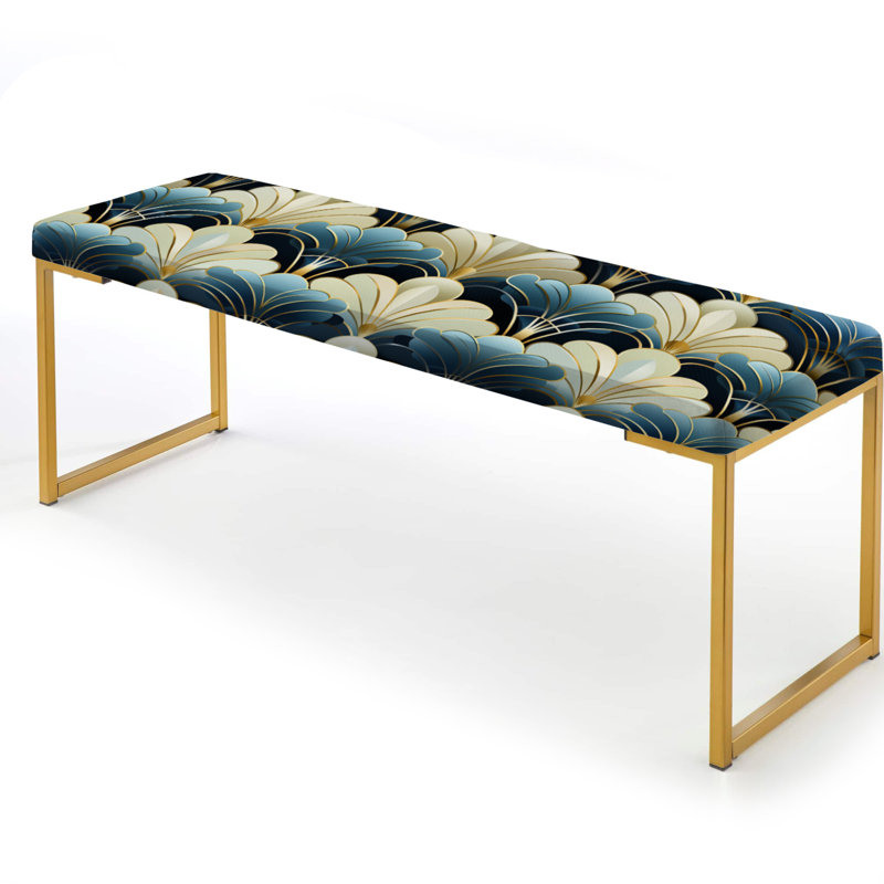Banc rembourré or, Art déco bleu et beige des années 1970