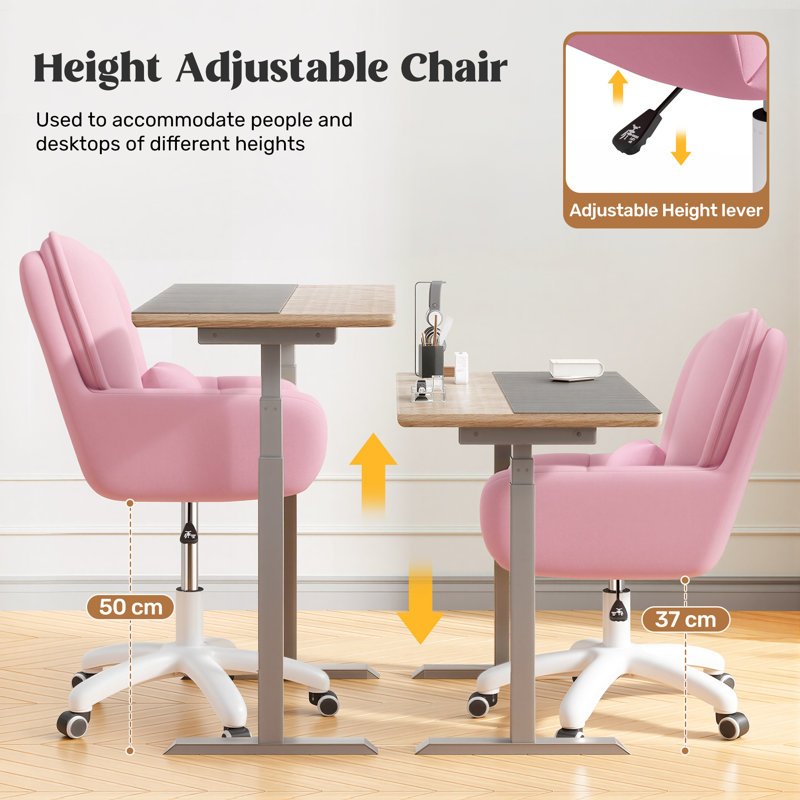 Velvet Office Chair, Pink, Black