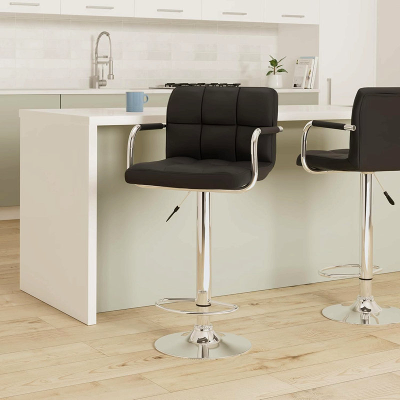 Tabouret de bar contemporain à accoudoirs pivotants réglables avec coussin, noir, Noir