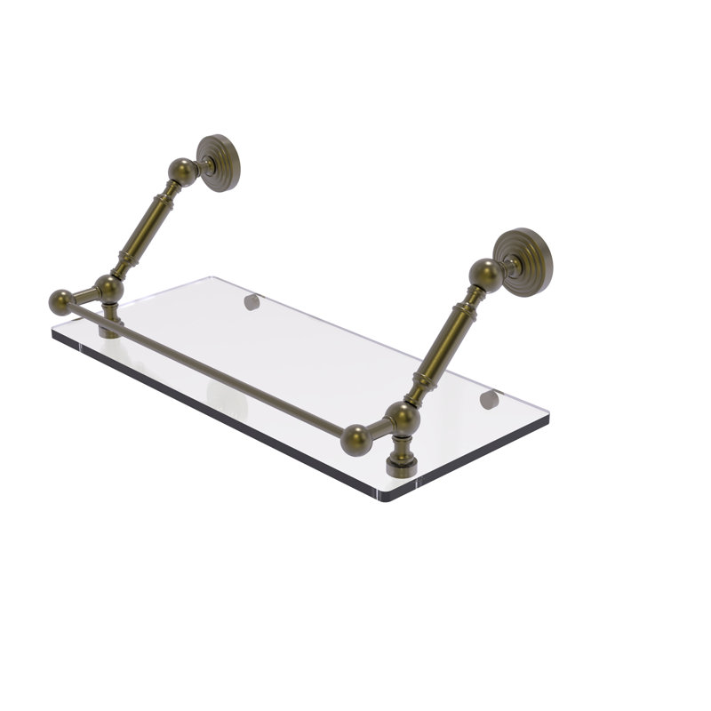 Tablette flottante avec barre de galerie hertzler, Laiton antique, H 7,3 po x l 18 po x P 8,6 po
