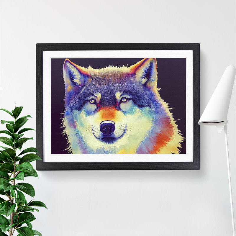 XH1022-10279X Wolf Watercolour Vol.1 - Single Picture Frame Painting, 46cm H x 64cm W x 2cm D, Black Framed