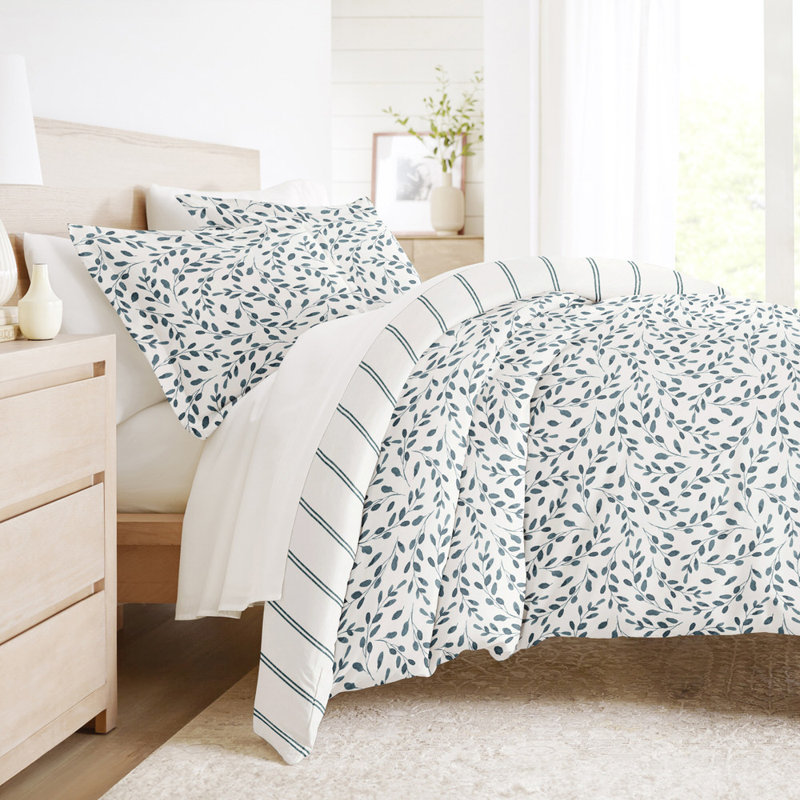 Duvet Cover Set Patterned Microfiber Ultra Soft Bedding in Watercolor Vines, King Duvet Cover + 2 Standard Shams