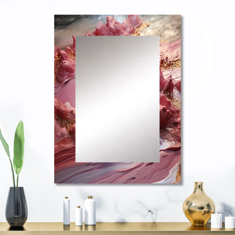 Rose liquide or harmonie - formes abstraites de miroir mural unique, grand miroir doré, impression d'art en métal