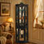 Vitrine de coin lumineuse, rangement élégant avec portes et tablettes en verre trempé pour le décor du salon et de la chambre à coucher, finition noire-133702353