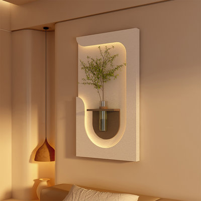 27.56"Remote Control 3D Wall Decor With Led Lights And Built-In Plant Shelf