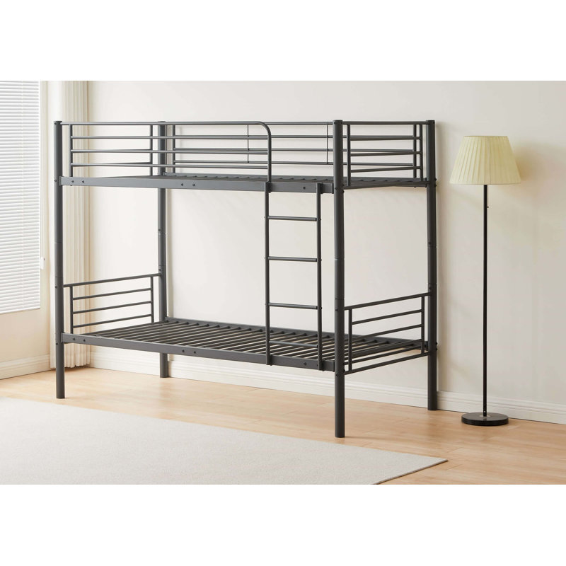 Hysell Bunk Bed with Built-in Ladder Included, Grey, Single (3')