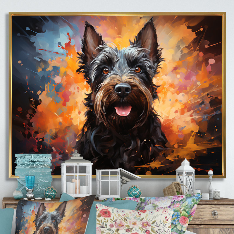 Scottish Terrier Splendor sur toile, H 12 po x l 20 po x P 1 po, Cadre flottant doré