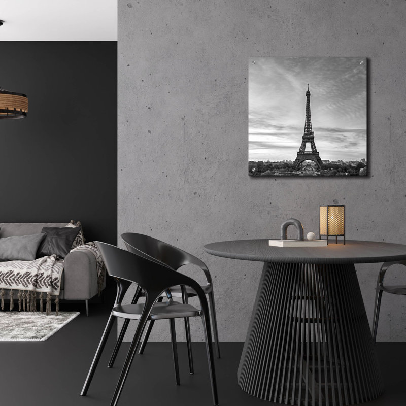 «Paris - Eiffel Tower - Black & White» par Epic Portfolio, art mural en verre acrylique, H 24 po x l 24 po x P 0,2 po
