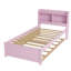 Lit simple avec lit gigogne et bibliothèque de tête de lit avec cadre en bois de pin rose facile à assembler