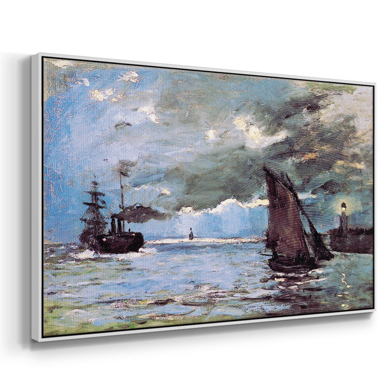Paysage marin encadré sur toile par Claude Monet, Toile avec cadre blanc, H 25 po x l 37 po x P 2 po