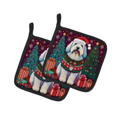 Paire de porte-casseroles Old English Sheepdog Christmas