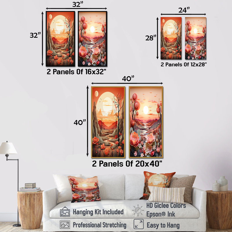Cactus Tangerine Twilight - ensemble de 2 reproductions d'art sur toile Cactus, H 28 po x l 25 po, Toile tendue