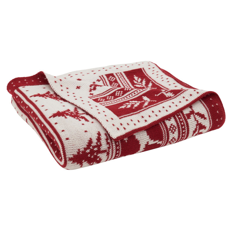 Red and White Christmas Knit Throw Blanket 50" x 60"
