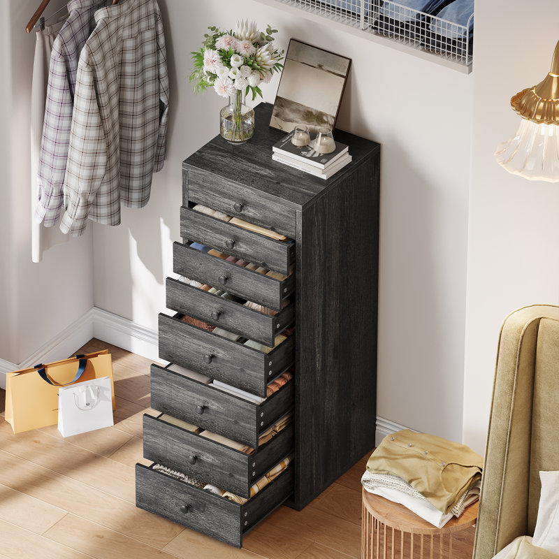 small dresser design 8-Drawer Dresser, Tall Narrow Storage Chest, Small Space Organizer Ebern Designs Color: Charcoal Gray